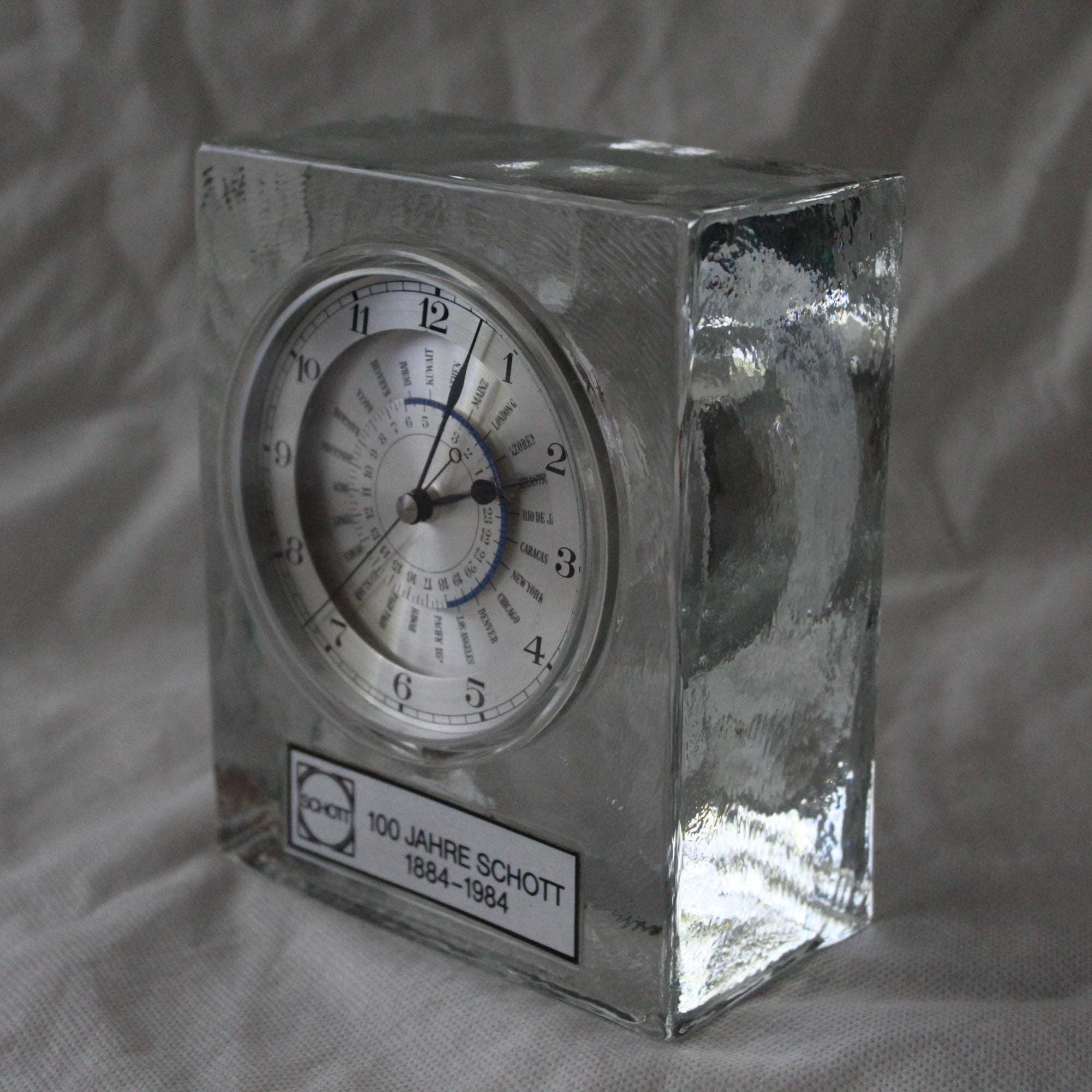 Horloge De Bureau En Verre Moulé Massif Et Solide Mondiale Bureau, Presse-Papiers, Horloge Collection Hong Kong, New York, Dubaï, Koweït