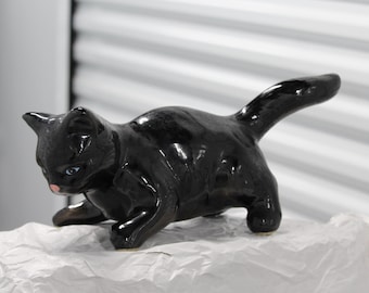 Vallauris Ceramic Black Cat Figurine Made in France