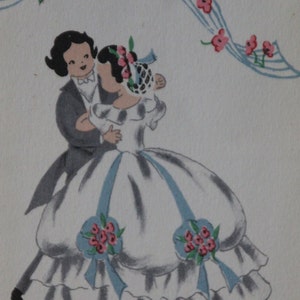 Französische Vintage Postkarte Walzer Tanz Menuett Gavotte Pavanne Antiker Tanz Ball Signiert Paar Tanzen Kinder Mädchen Junge Vintage Postkarten unbenutzt
