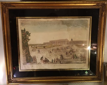 Französisch antike Versailles Gravur Gemälde Goldrahmen Versailles Schlosslandschaft Schloss Marie Antoinette