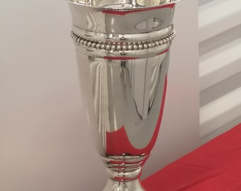 Silver plate Art Deco TROPHY CUP vase Black Marble Footed bowl Pedestal Vase