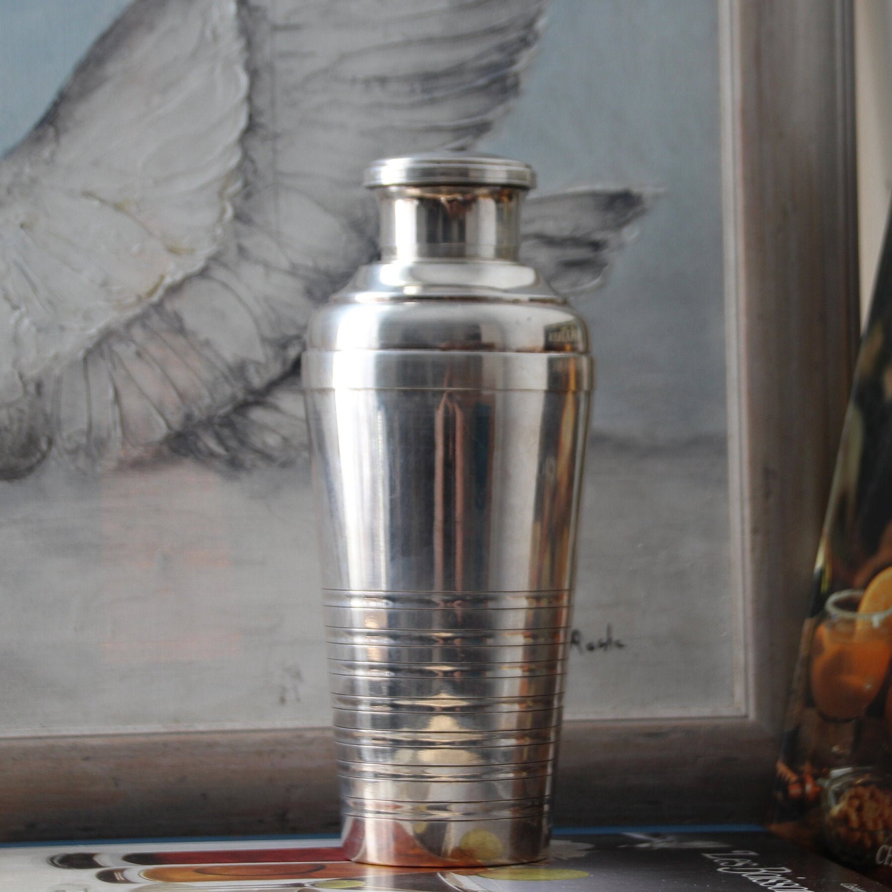 Grand Shaker Vintage Art Déco Silver Plated Shaker Silverplate Cocktail Martini Tools Bar Décor Man