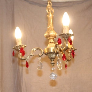 Garnet red Gilt bronze chandelier lighting Red pendants Red Pendant light French rococo style ceiling light Dining room Living Hall lamp