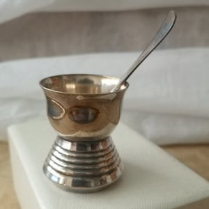 Silver plate egg cup and spoon set St Medard Birth gift Christening gift Baptism gift Baby shower gift White box Christmas Cadeau bapteme