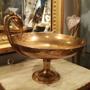 Antique French bronze pedestal centerpiece vase Greek myth hero decor Leaf Leaves Centerpiece bowl Gold vase bowl Table decor Wedding gift