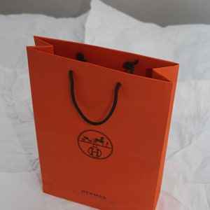 Orange Hermes Shopping bag Gift wrapping Elegant Gift for her Fashion gift Lady accessories Orange paper bag Orange accents Gift bag image 2