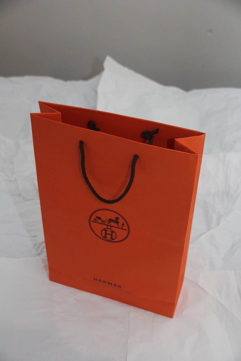 Orange Hermes Shopping bag Gift wrapping Elegant Gift for her Fashion gift Lady accessories Orange paper bag Orange accents Gift bag image 2