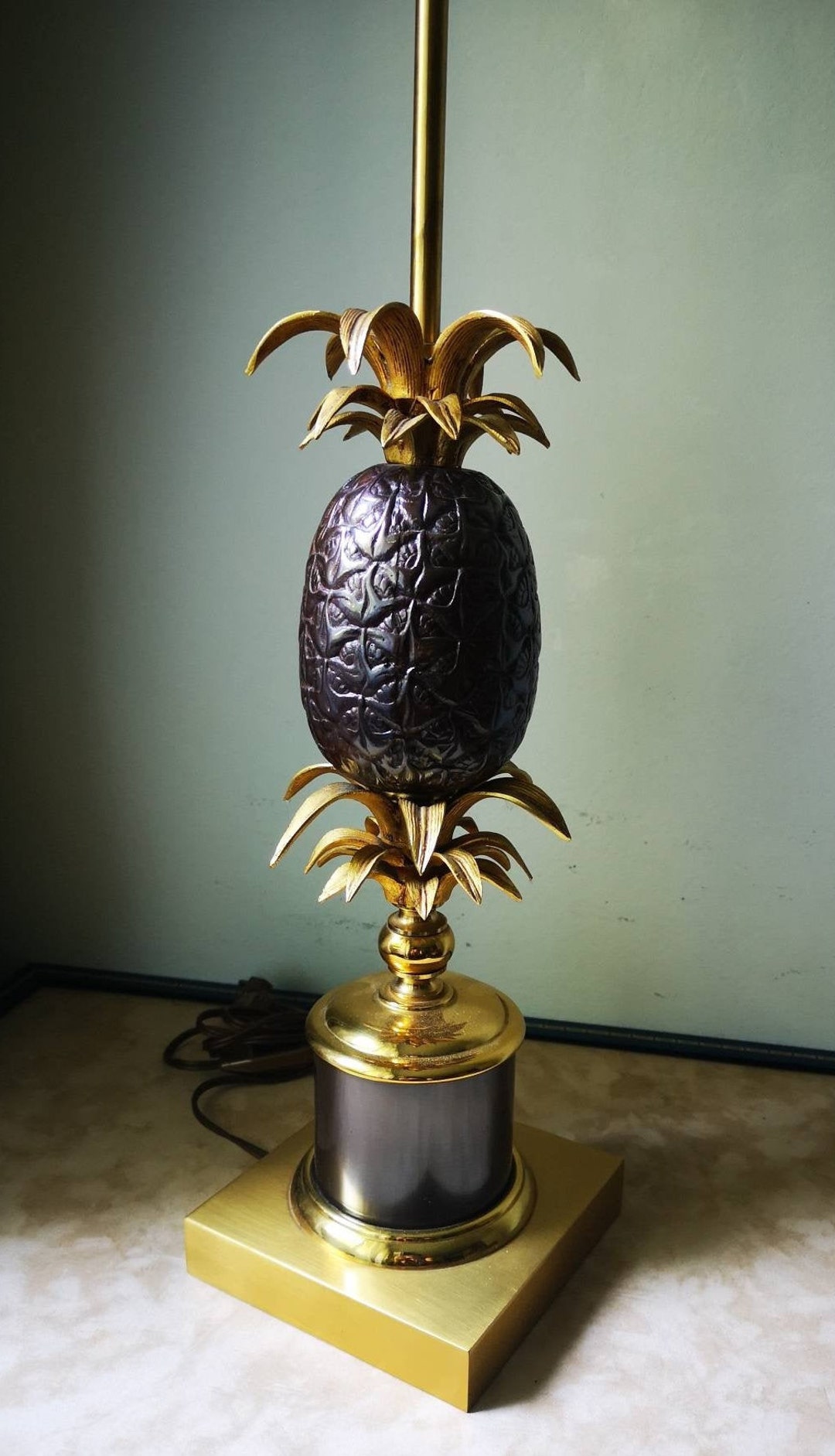 Lampe De Table Ananas Doré, Style Rétro, 41cm, Métal Et Résine, Neuve