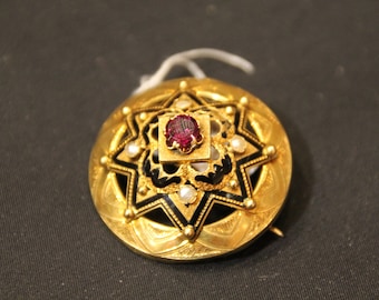 ヴィンテージ ガーネット＆パール ブローチ、ガーネット ブローチ