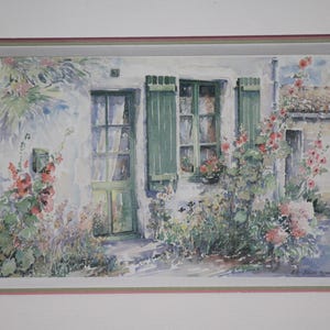 Dipinto di fiori di malvarosa, Giardino di fiori, Paesaggio bucolico francese, Francia, Ile de RE, Ile d'Oleron, Charente Maritime, Casa rustica