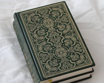 Gold Green Antique French book Vintage Decorative book Hardcover Small book Shabby chic Book in French Vintage book Library