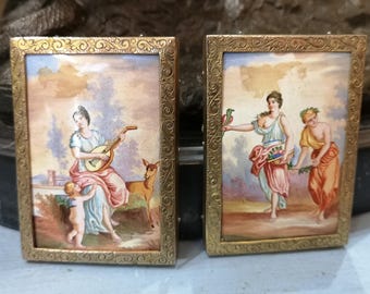 Pinturas en miniatura esmaltadas de Viena, PAR, barroco, paisaje bucólico, Austria, austríaco vienés