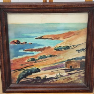 Paisagem costeira francesa boné corse mediterrâneo pintura em aquarela praia arte do mar francês pintura emoldurada arte de praia pintura de praia assinada
