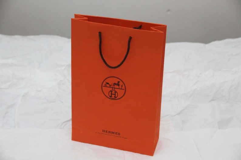 Orange Hermes Shopping bag Gift wrapping Elegant Gift for her Fashion gift Lady accessories Orange paper bag Orange accents Gift bag image 3