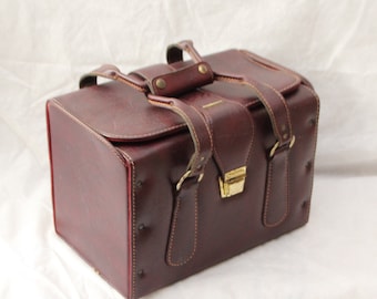 Leather vanity case Vintage Travel vanity Purple makeup bag Luxury luggage  Makeup case Large vanity Leather bag Gift for her Travel case