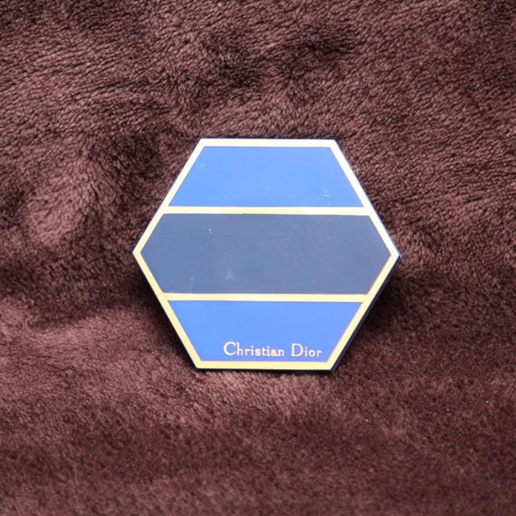 Christian Dior Vintage Compact Mirror Handheld Purse Mirror Blue