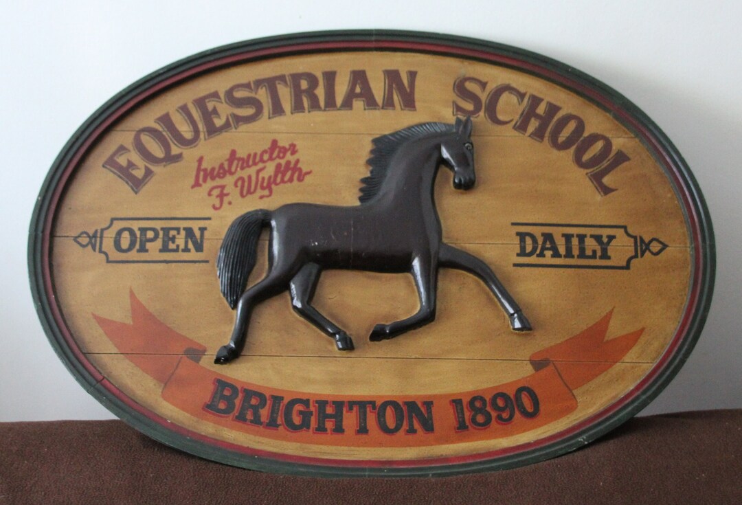 Equestrian School Sign Wall Art Horse Racing Decor Derby Horse Brown