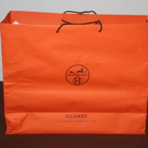 Extra large Orange Hermes Shopping bag Gift wrapping Elegant Gift for her Fashion gift Lady accessories Orange paper bag Orange accents image 8