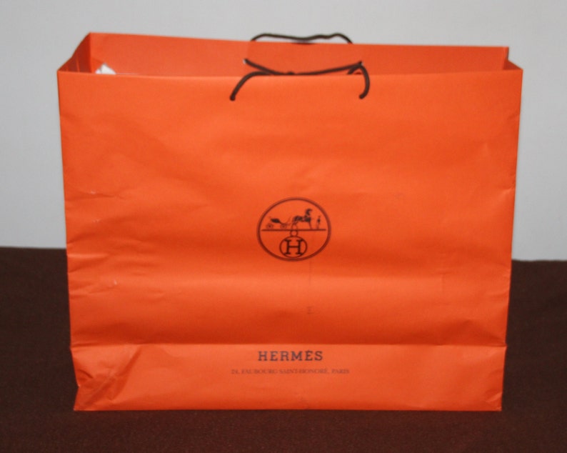 Extra large Orange Hermes Shopping bag Gift wrapping Elegant Gift for her Fashion gift Lady accessories Orange paper bag Orange accents image 8