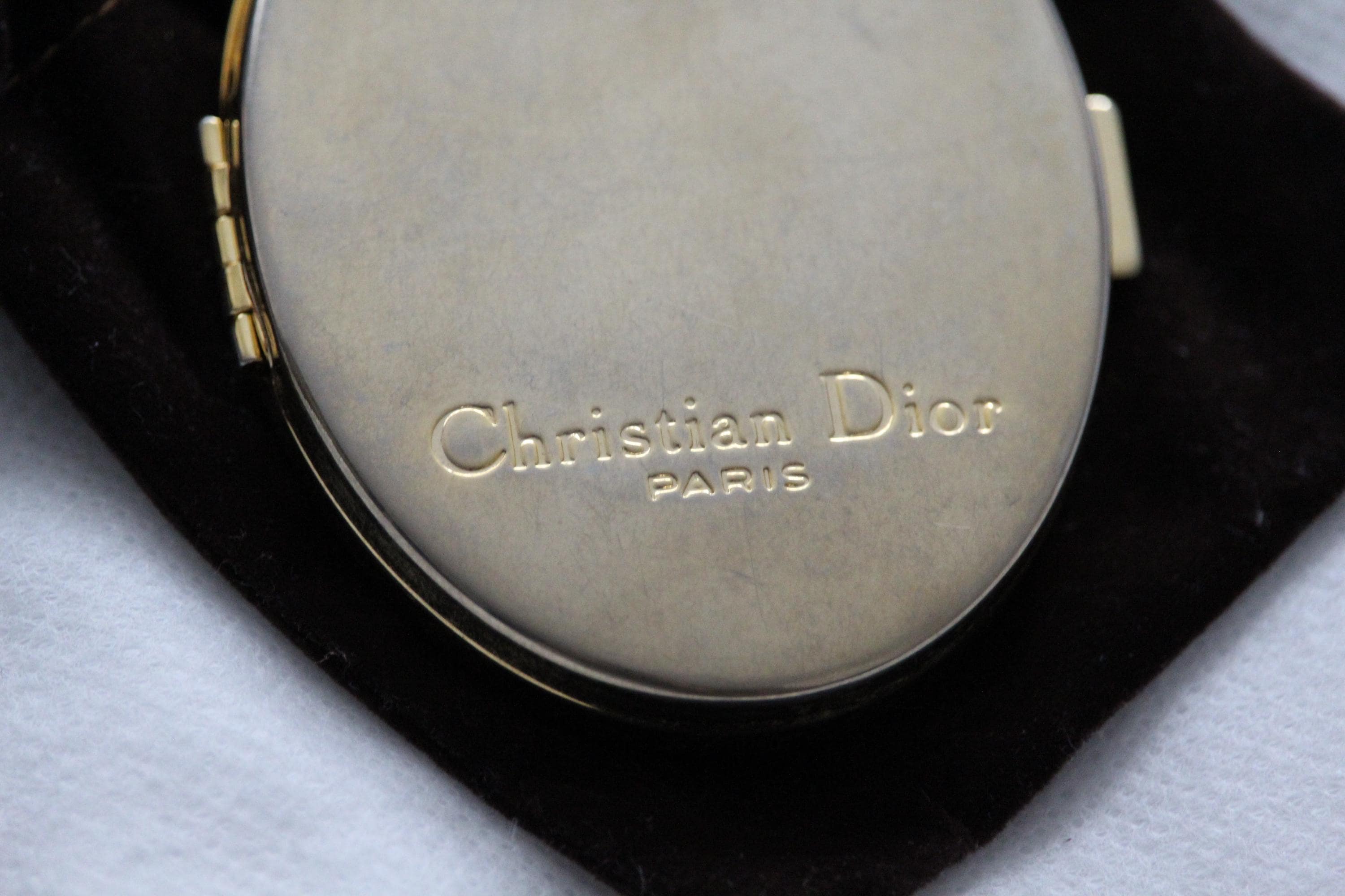 Vintage Christian Dior Paris Oval Compact Pocket Mirror Gold Metal