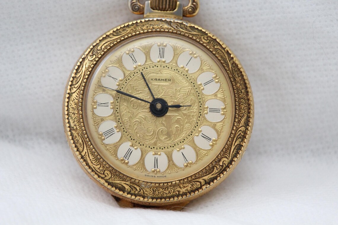 Swiss Gold pocket watch Men Swiss made White enamel Mechanical Jewelry, photo 4 of 5