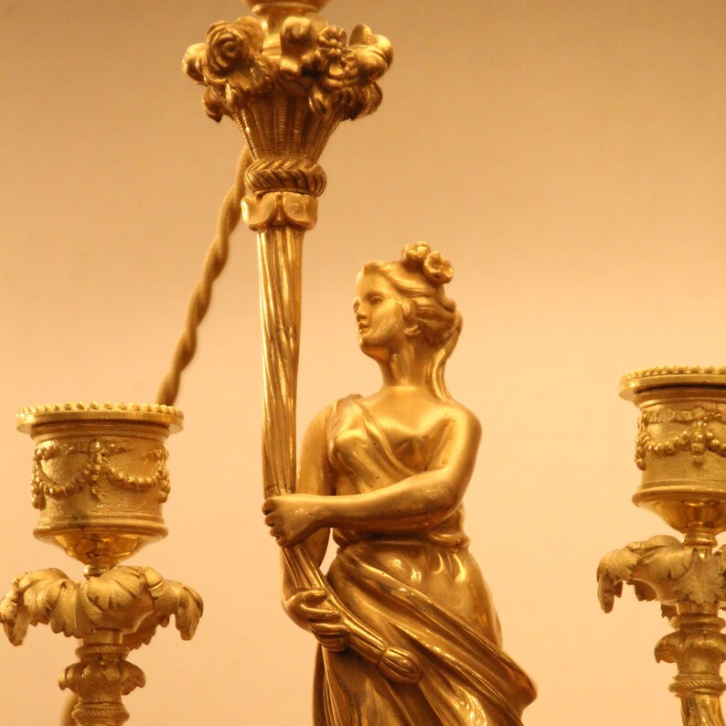 French Antique Table Lamp Bronze Sculpture Woman Image 0