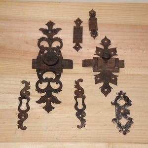Antique French wrought iron lock Old door lock Set of 2 Door bolt