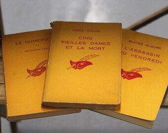 Detective book in French stories Yellow Decorative Office desk decor Library SET of 3
