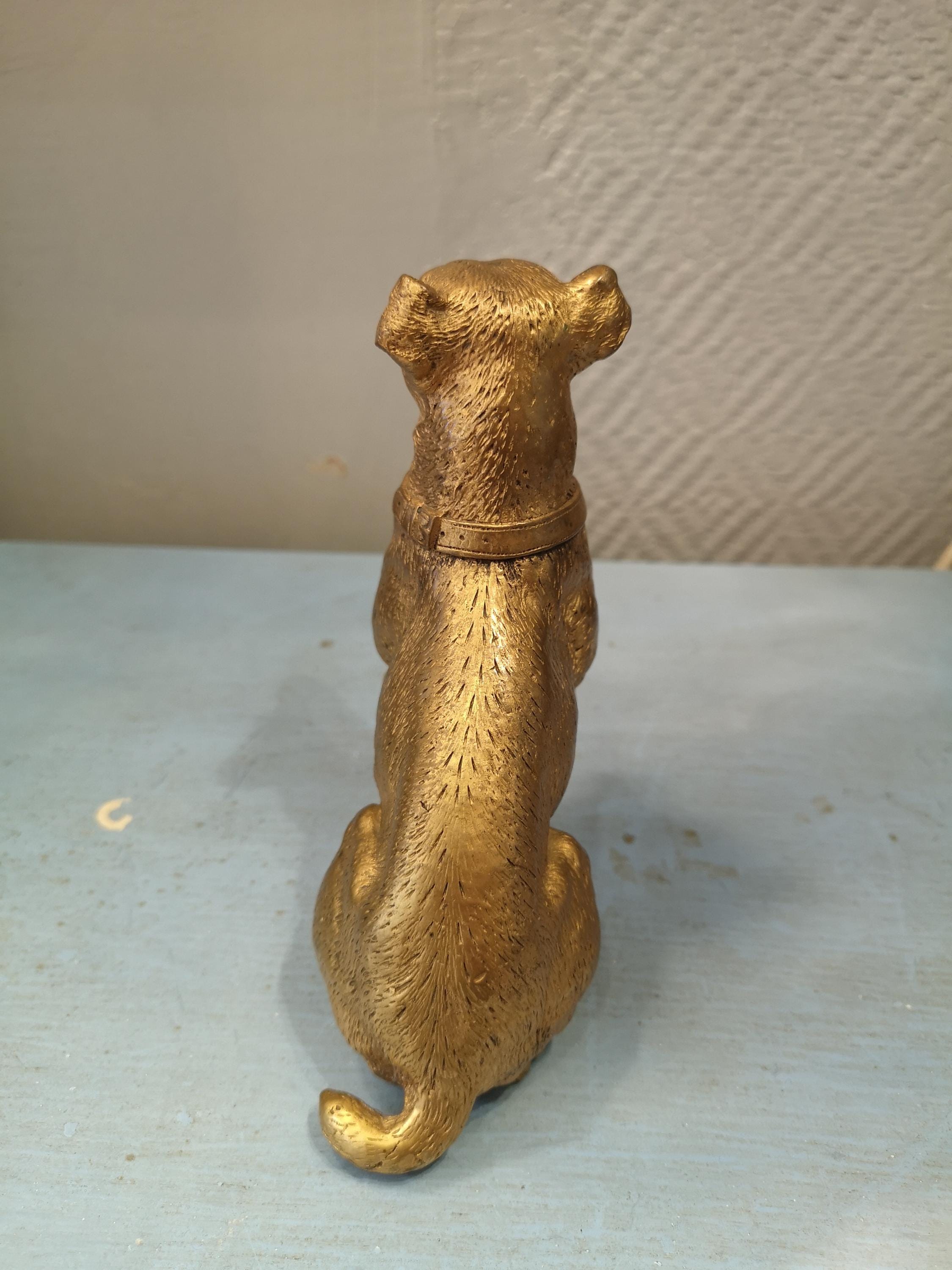 金の犬の置物 動物の彫刻 犬の像 金メッキブロンズ 狩猟犬のギフト 犬