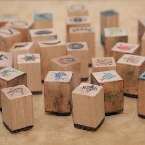 Vintage houten stempels set Rubber kerstdecor Vis Set van 34 Back to school