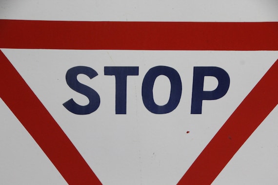 Vintage Enamel Traffic Sign STOP Wall Decor Metal Road Red White