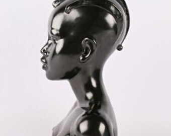 SOLD Black ceramic African Woman Bust Statue Blackamoor figure Lady Figurine African Art Sculpture