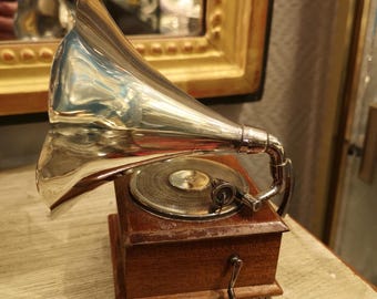 Sterling Silver Miniature Gramophone, Vintage Phonograph Music Gift