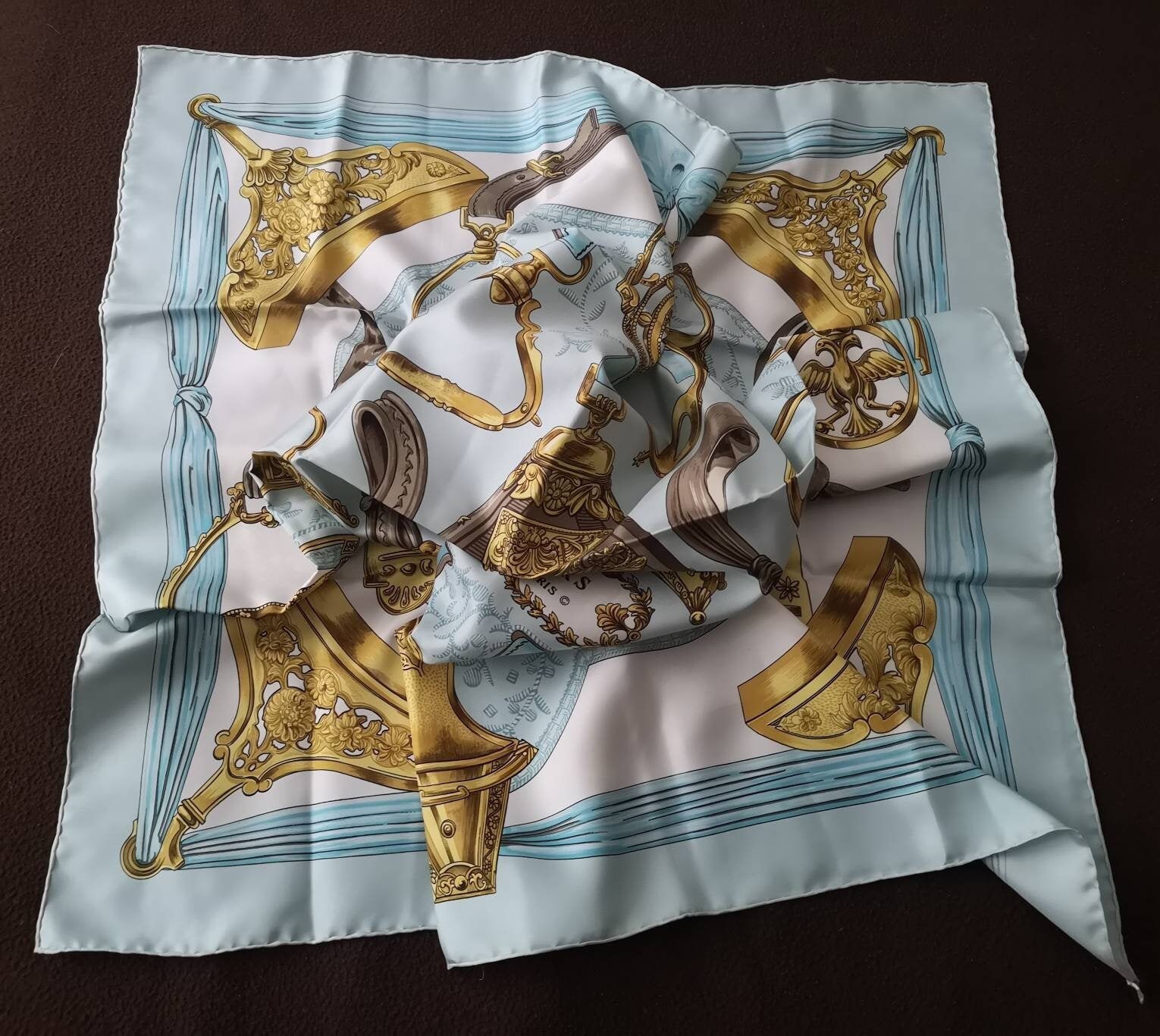 Authentic Hermes Silk Scarf Blue Turquoise Silk Scarf Gold Etsy