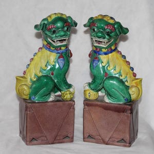 Large Chinese foo dog statue Yellow Green Dog gift Dog figurine Feng shui Ceramic Protection Temple Fo dog Fu Dog Guardian Lion Sculpture