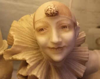 微笑むピエロの置物ランプ彫像彫刻人形道化師コメディア・デラルテ劇場