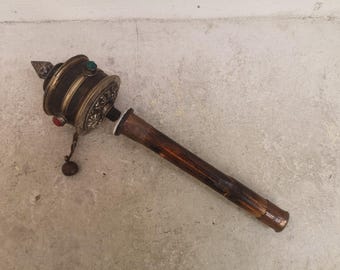 Rueda de oración tibetana, oración budista, decoración de altar budista, regalo religioso, meditación.