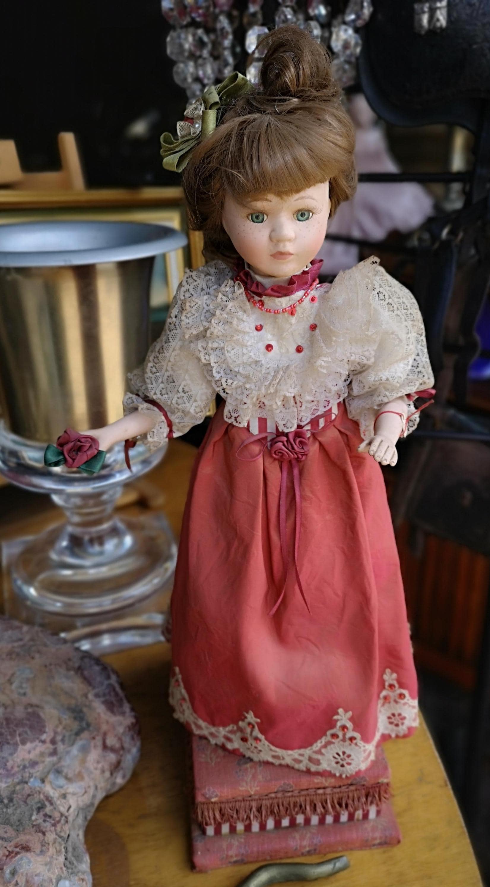 Vintage Doll Musical Box Mechanical Automaton Victorian Lady