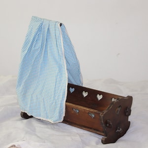 Antique French doll cradle Wood Vintage French Alsace Authentic Carved wood Toy Little girl Kids bedroom Heart decor Rocking cradle