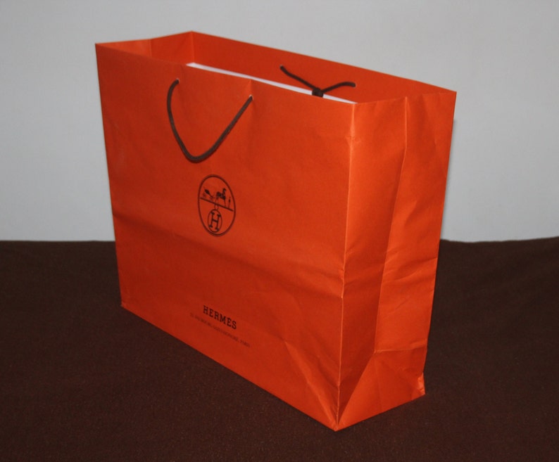 Extra large Orange Hermes Shopping bag Gift wrapping Elegant Gift for her Fashion gift Lady accessories Orange paper bag Orange accents image 2