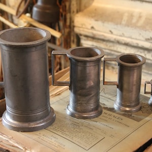 Measure cups French kitchen decor Shabby chic Vintage Pewter Measures Set Vintage measuring cups Pewter cups French Pewter graduating jugs