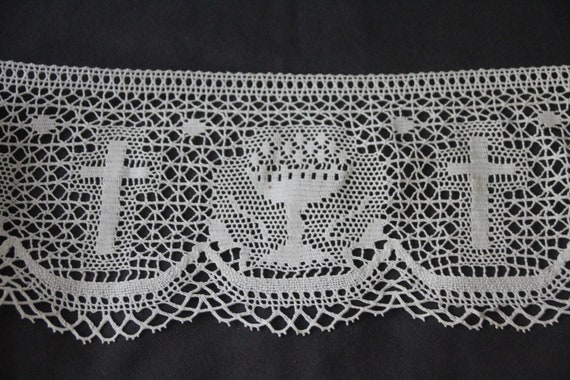 Buy Vintage Church Lace Trim Cross Motif Chalice Decor French 