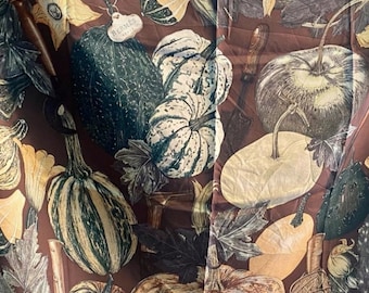 SOLD Brown silk scarf Hermes orange scarf Pumpkins Hermes Paris Citrouilles et coloquintes Pumpkin decor Halloween pumpkin Green scarf Fall