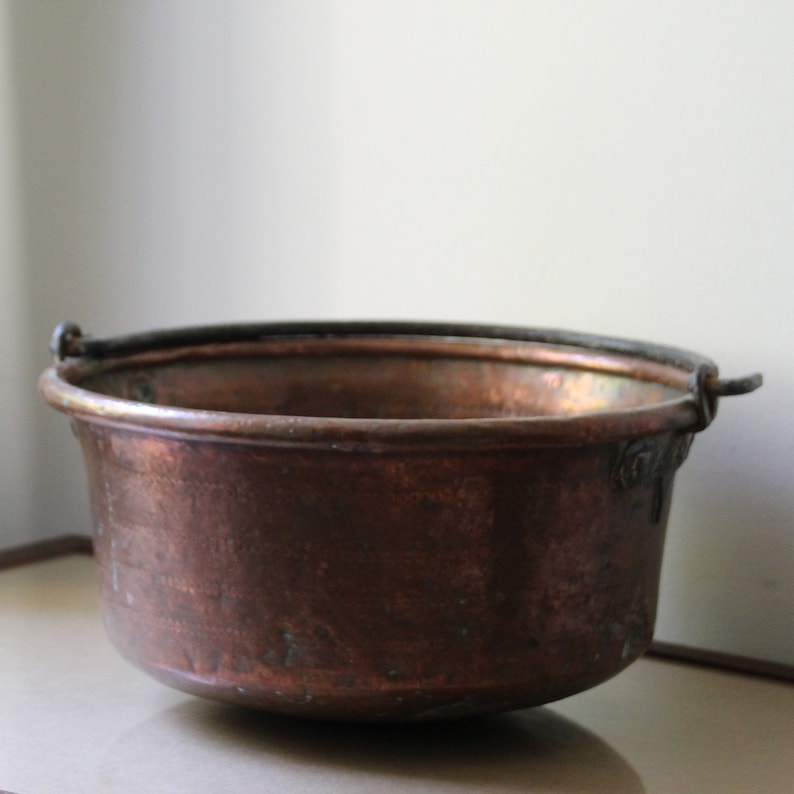 French Antique Copper Cauldron Large Jam Bowl Pan Pot Saucepan Etsy