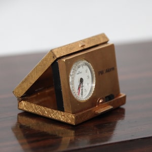 Goldplated rare NEPRO VINTAGE Pill box Miniature Alarm Clock NEPRO Swiss made Suisse Gold accessories Gold desk decor Gold clock Collectible
