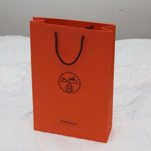 Orange Hermes Shopping bag Gift wrapping Elegant Gift for her Fashion gift Lady accessories Orange paper bag Orange accents Gift bag image 1