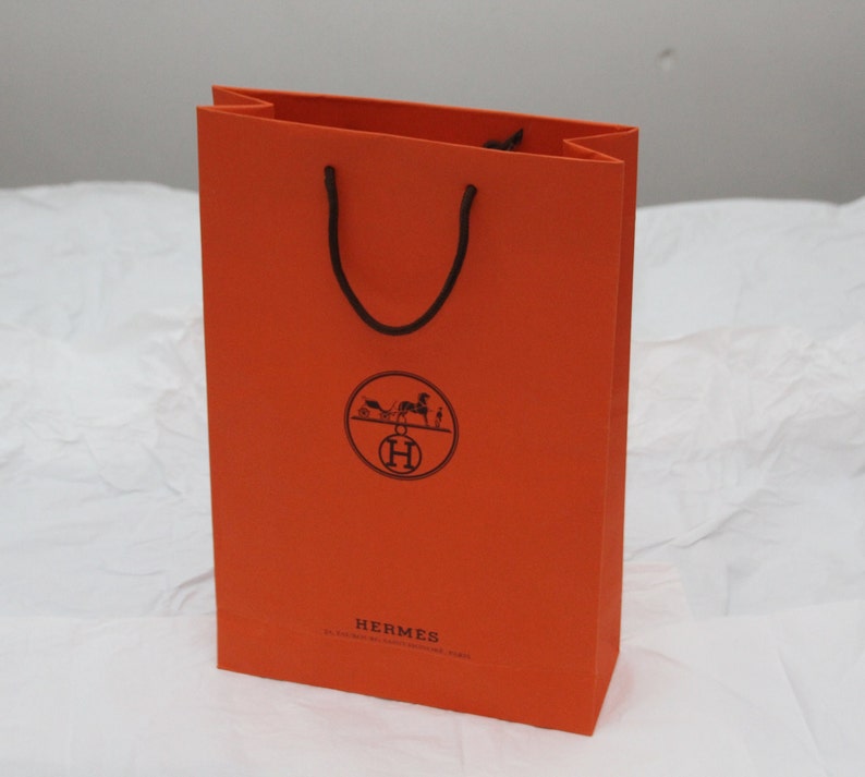 Orange Hermes Shopping bag Gift wrapping Elegant Gift for her Fashion gift Lady accessories Orange paper bag Orange accents Gift bag image 1