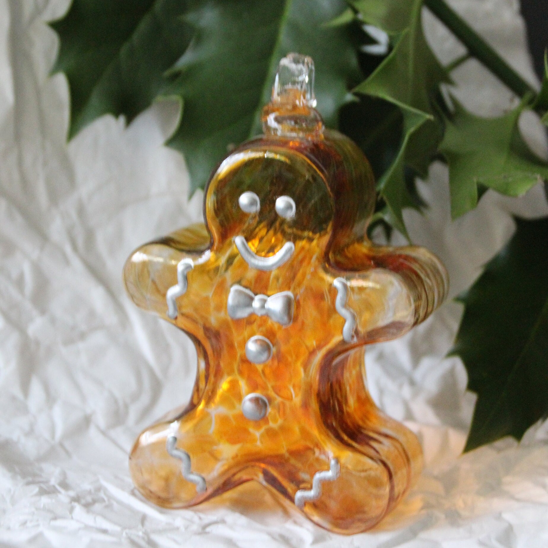 Cristal Pain d'épice Homme Ornements de Noël Décoration Sapin Décor Mural Clair et Doré Art en Crist