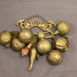 Gold Penca Balangandan Afro Brazilian Amulet Bouquet Brazil decor Gold charms Pomegranate Ornate Flower decor Fruit Floral arrangements Gift