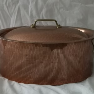 Extra solid hammered copper pan with lid Oval French Professional quality French restaurant kitchen Decor Copper saucepan Copper cookware